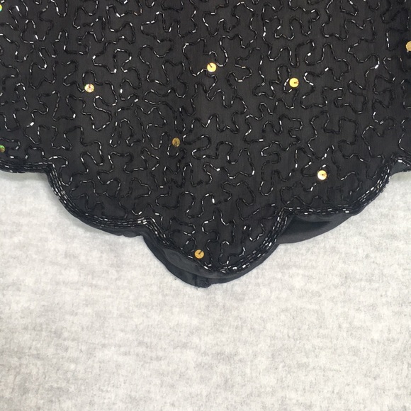 BEADED SILK Sequined Evening Special Occasion Formal Dressy w/Scalloped Edges - Picture 7 of 14